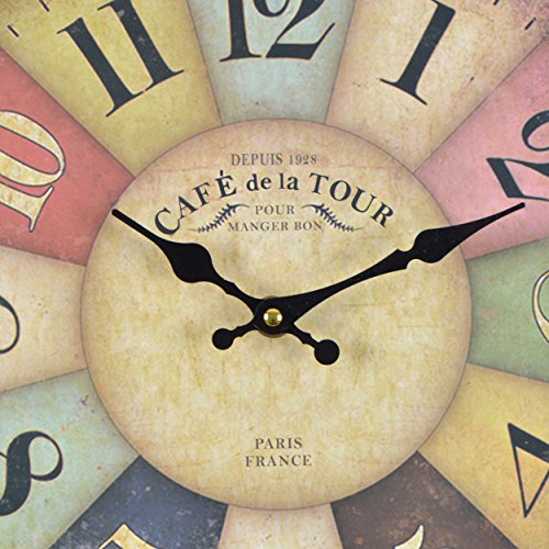 Reloj de cocina de madera con un gran reloj de MDF, reloj retro diseño tendencia Shabby Chic con movimiento silencioso cuarzo, diámetro: 32 cm