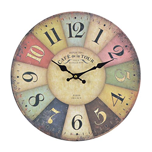 Reloj de cocina de madera con un gran reloj de MDF, reloj retro diseño tendencia Shabby Chic con movimiento silencioso cuarzo, diámetro: 32 cm