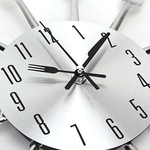 Reloj de cocina efecto espejo con diseño de cuchara, tenedor, cubertería, adhesivo extraible en 3D para decoración del hogar