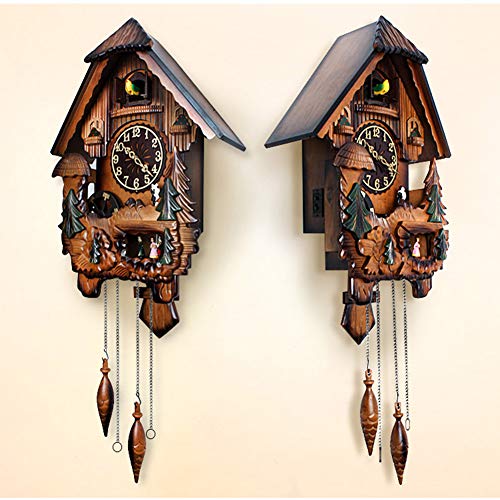 Reloj De Cuco Bosque Negro Reloj De Chalet Cuarzo Reloj De Pared De Madera Péndulo Pájaro Móvi Bailarines Molino De Agua Picador De Madera 12 Melodías Diferentes