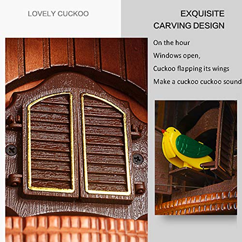 Reloj De Cuco Bosque Negro Reloj De Chalet Cuarzo Reloj De Pared De Madera Péndulo Pájaro Móvil Bailarines Molino De Agua 12 Melodías Diferentes