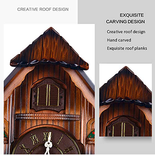 Reloj De Cuco Bosque Negro Reloj De Chalet Cuarzo Reloj De Pared De Madera Péndulo Pájaro Móvil Bailarines Molino De Agua 12 Melodías Diferentes