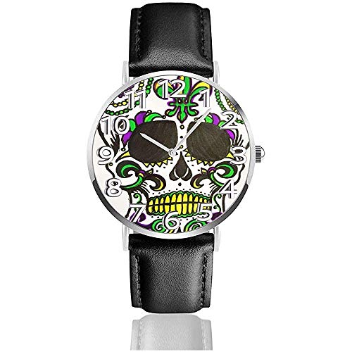 Reloj de Cuero con Cabeza de Calavera Mardi Gras Relojes de Pulsera Unisex Reloj de Cuarzo Relojes de Uso