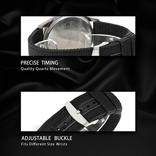 Reloj de Hombre Correa de Nylon Reloj Militar Deportivo, Verde Reloj de Piloto Ligero Reloj de Cuarzo Japonés, Reloj con Calendario, Luminoso, Reloj de Negocio Causal, Regalo Navidad, Avaner (Negro)