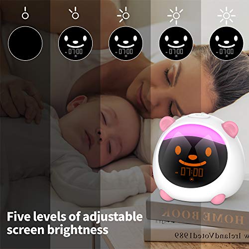 Reloj Despertador Digital, Despertador Infantil niña para Alarmas Dobles, Relojes Infantiles Luz de Noche con 4 Modos, 7 Luces de Colores Ajustables, 10 Sonidos, Función Snooze，APP/Sonida Control