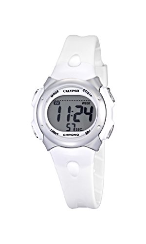 Reloj Digital de la Marca Calypso para Chicas, con Pantalla Digital LCD, con Esfera Digital y Correa de plástico de Color Blanco. K5609/1