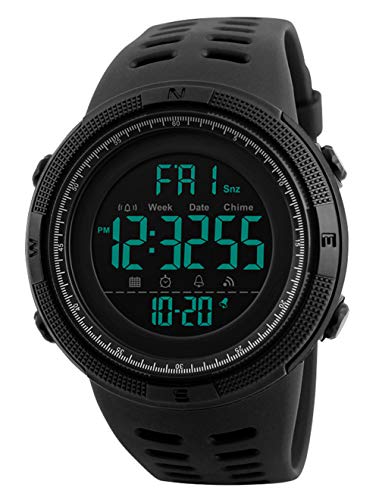 Reloj Digital para Hombre - 50M impermeable Deportivo Relojes de pulsera Prueba para Hombre, Reloj Militar Negro LED con Alarma/cuenta regresiva/Cronómetro / 12/24H para Hombre