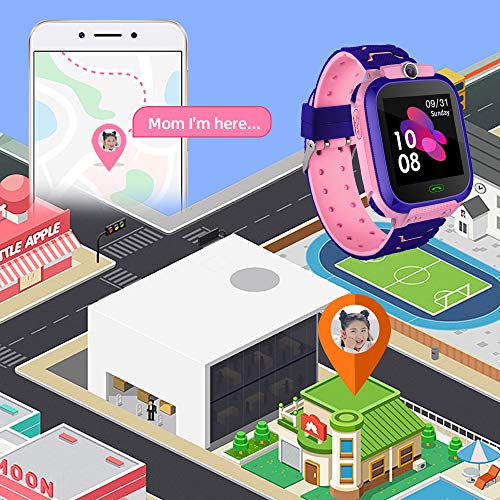 Reloj Inteligente para Niños con Posicionamiento LBS- SOS Anti-Lost Children's Smartwatch Phone Compatible para Android e iOS con Voice Chat Alarm Game Linterna para Niñas Regalos de Cumpleaños