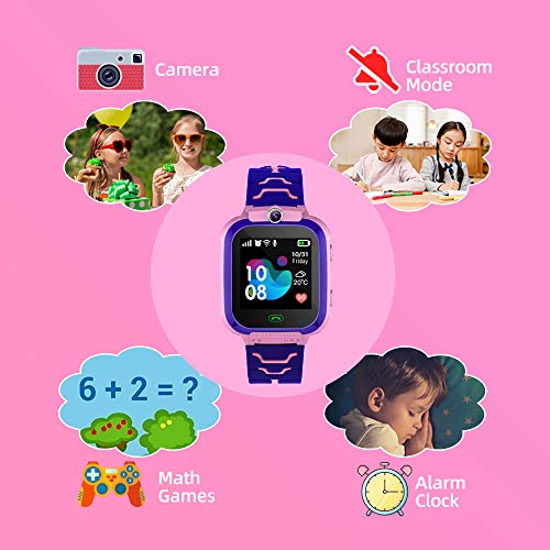 Reloj Inteligente para Niños con Posicionamiento LBS- SOS Anti-Lost Children's Smartwatch Phone Compatible para Android e iOS con Voice Chat Alarm Game Linterna para Niñas Regalos de Cumpleaños