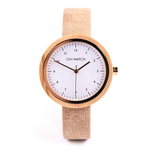 Reloj Madera Mujer - Correa de Cuero Vegano - Ovi Watch