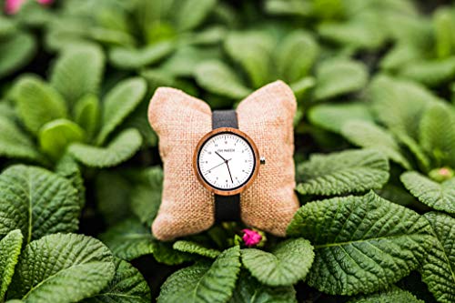 Reloj Madera Mujera - Correa de Cuero Vegano Negro - Ovi Watch