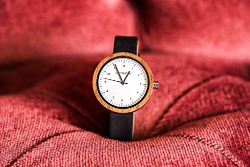 Reloj Madera Mujera - Correa de Cuero Vegano Negro - Ovi Watch