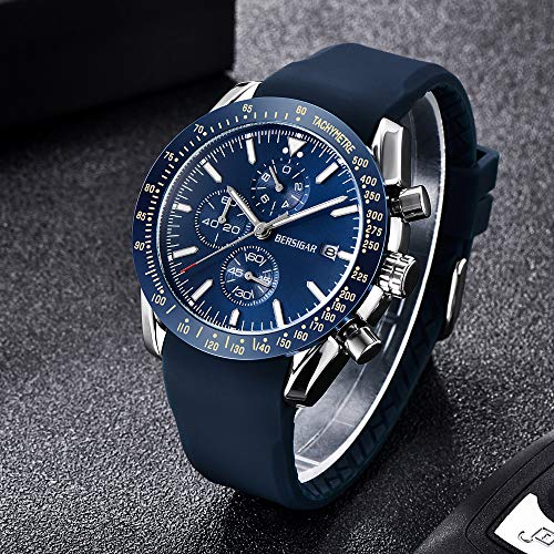 Reloj para Hombre BERSIGAR Relojes con Movimiento de Cuarzo para Hombre 3ATM Relojes de Pulsera para Hombre a Prueba de Agua Cronógrafo Multifuncional con Calendario Moda Luminosa