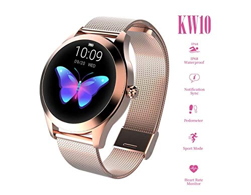 Reloj Redondo IP68 a Prueba de Agua con Pantalla táctil Inteligente for Las Mujeres, Smart Watch KW10, perseguidor de la Aptitud con la frecuencia cardíaca y Dormir Pulsera podómetro for iOS/Android
