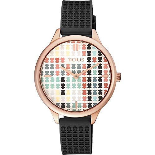 Reloj Tous 900350135 Tartan Acero IP Rosado con Correa de Silicona Negra