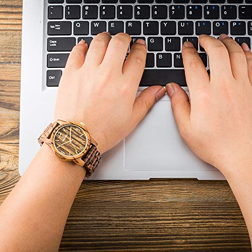 Relojes de madera Sentai Reloj de cuarzo artesanal para mujer y hombre Reloj de pulsera de madera vintage y clásico con esfera grande y figuras de metal correa ajustable gran regalo Marrón