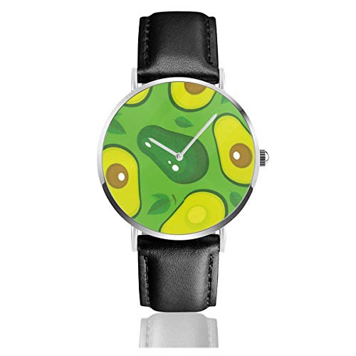 Relojes de Pulsera con Correa de Cuero Aguacate en Comida Verde y Bebida Reloj de Negocios Casual de Cuarzo de Acero Inoxidable
