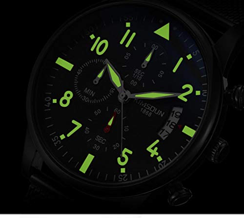 Relojes De Pulsera,Red Neta del Reloj De Moda Vibrante con Reloj De Cuarzo Luminoso A Prueba De Agua Cinturón De Malla Negro De Plata