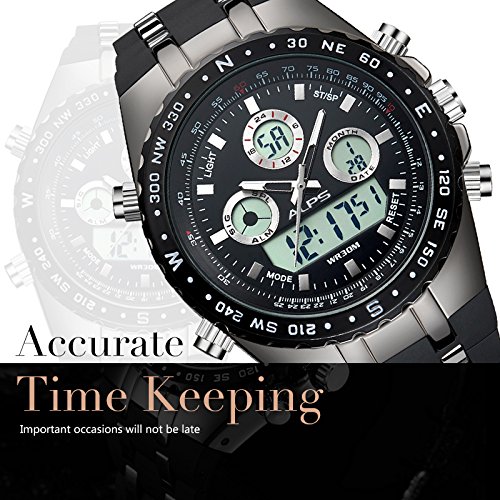 Reloj,Relojes Hombre, Reloj analógico Digital Moda Deportiva multifunción a Prueba de Agua Fecha de la Alarma de Goma Negro Reloj de Pulsera