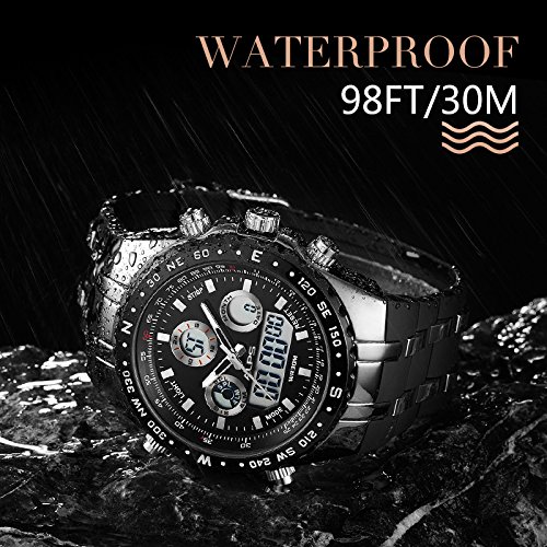 Reloj,Relojes Hombre, Reloj analógico Digital Moda Deportiva multifunción a Prueba de Agua Fecha de la Alarma de Goma Negro Reloj de Pulsera