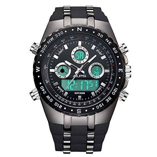 Reloj,Relojes Hombre, Reloj analógico Digital Moda Deportiva multifunción a Prueba de Agua Fecha de la Alarma de Goma Negro Reloj de Pulsera