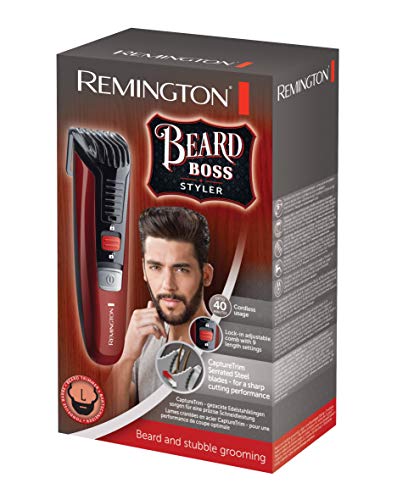 Remington Beard Boss Styler MB4125 Barbero, Cuchillas Serradas de Acero Inoxidable, Inalámbrico, 11 Ajustes, Rojo