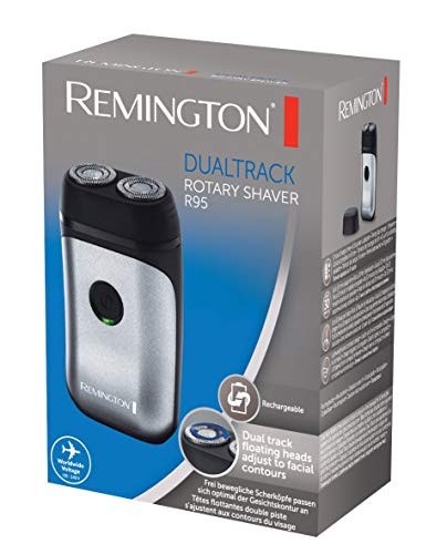 Remington Dualtrack R95 – Afeitadora Rotativa de Viaje, 2 Cabezales, Cuchillas Inox, Gris y Negro, Recargable, Ligera
