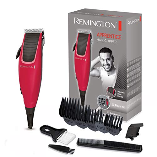 Remington HC5018 Apprentice - Kit Máquina de Cortar Pelo y 10 Piezas, Cortapelos con Cuchillas Acero Inoxidable, Rojo