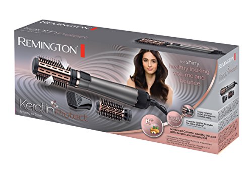 Remington Keratin Protect AS8810 - Moldeador de pelo y Cepillo Térmico, Cerámica, Keratina y Aceite de Almendra, 1000 W, Gris