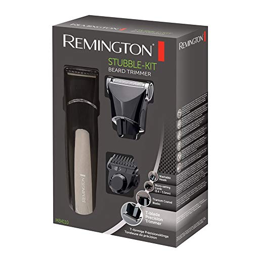 Remington MB4110 – Kit Barbero, Cuchillas Titanio, Recargable, Carga USB, Negro y Gris, Neceser y 2 Accesorios