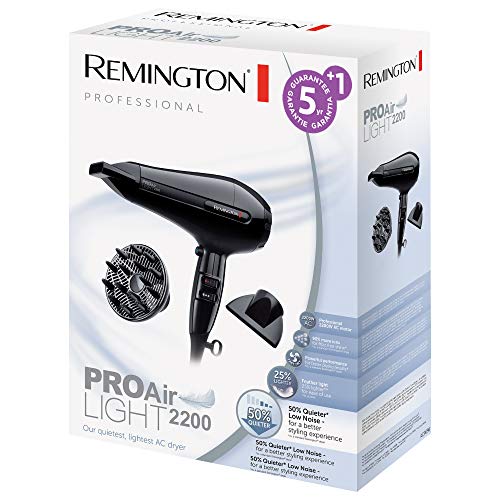 Remington Pro Air AC6120 Secador de Pelo Profesional, Secador Iónico, Difusor y 2 Concentradores, Ligero y Silencioso, 2200 W, Negro