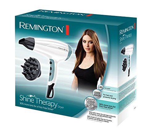 Remington Shine Therapy D5216 Secador de pelo, 2300 W, iónico, 3 temperaturas, 2 velocidades, 1 concentrador y 1 difusor, blanco