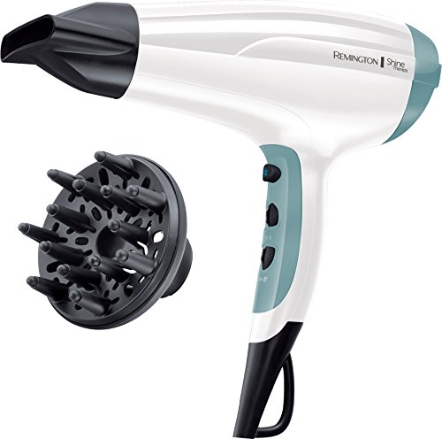 Remington Shine Therapy D5216 Secador de pelo, 2300 W, iónico, 3 temperaturas, 2 velocidades, 1 concentrador y 1 difusor, blanco