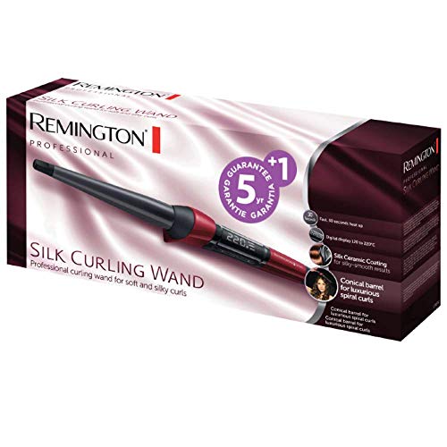 Remington Silk CI96W1 - Rizador de pelo, Pinza de 13 a 25 mm, Cerámica Sedosa, Digital, Punta Fría, Negro y Rojo