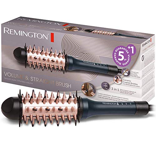 Remington Volume & Straight CB7A138 - Cepillo Alisador, Cerámica, Tecnología Antiestática, Crea Volumen, Negro y Rosa