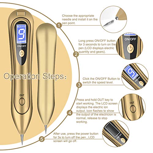 Removedor de manchas de piel, bolígrafo de eliminación de topo, 9 niveles de fuerza, USB portátil recargable para eliminación de verrugas faciales, pecas, nevus y pequeño tatuaje