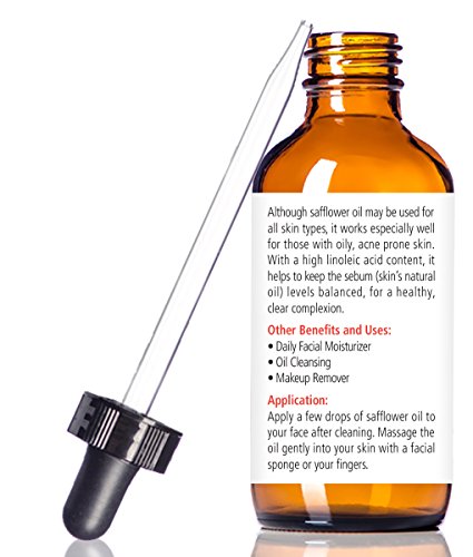 Renewalize Aceite de semilla de cártamo Hidratante Facial - 4 Oz. Cristal Oscuro botella con cuentagotas | Linoleico alta Régimen Suero Facial para el acné y la piel grasa 4 onzas