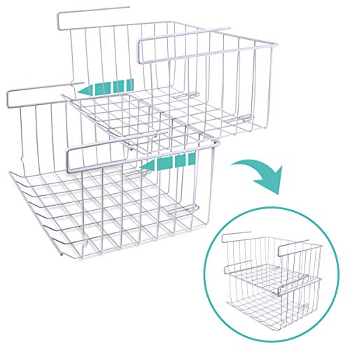 RenFox Cesta Colgante de Metal, Organizador de Cesta Colgante, Cesta de Almacenaje Estante Colgante de Cocina Canasta de Metal de Almacenamiento para Cocina Armario Oficina Baño Juego de 2