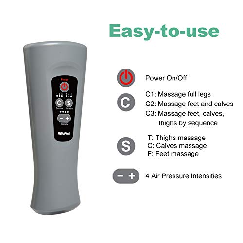RENPHO Masajeador de Piernas, Compresión de Aire en Las Piernas Para Masaje de Los Pies de la Pantorrilla con Control Manual 6 Modos 4 Intensidades, Ayuda a Aliviar la Hinchazón y Los Dolores Edema
