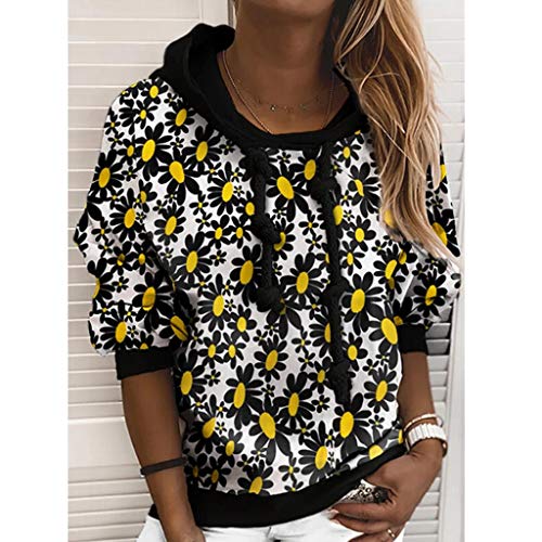 ReooLy Camisa de Entrenamiento, Sudadera con Capucha y Estampado navideño de Manga Larga para Mujer(Negro Floral，S)