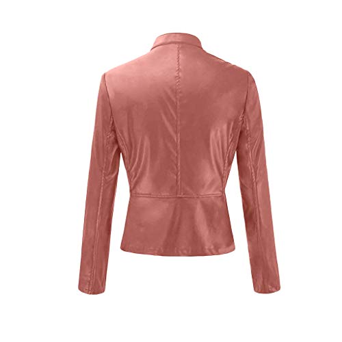 ReooLy Mujeres Damas Chaqueta de Motor de Solapa Abrigo con Cremallera Biker Short Punk Cropped Tops(Rosado,S)