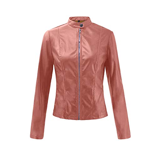 ReooLy Mujeres Damas Chaqueta de Motor de Solapa Abrigo con Cremallera Biker Short Punk Cropped Tops(Rosado,S)