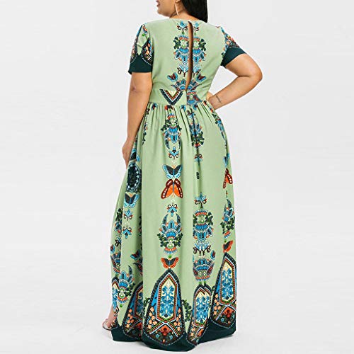 ReooLy Plus Size Moda Mujer Mariposa Impreso Cuello en V Manga Corta Casual Vestido Largo（C-Verde，L）