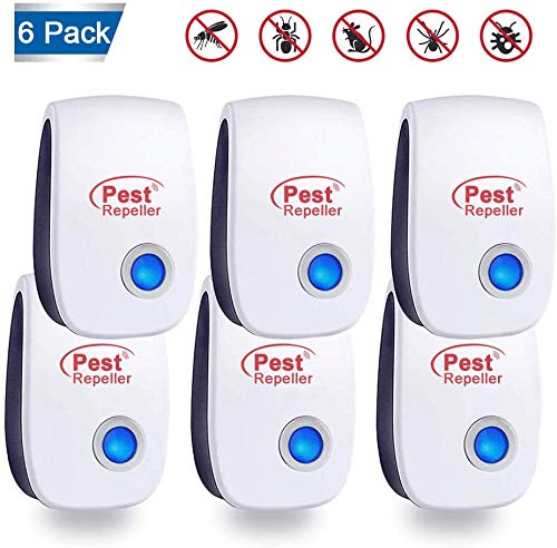 Repelente Ultrasónico de Plagas, 6Pack Plagas Control Interiores Repelente, Electrónico Ahuyentador Alta Potencia, Repelente Mosquitos Para Mosquitos, Moscas, Ratones, 100% Inofensivopara Humanos (6)