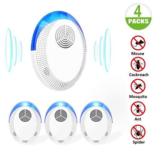 Repelente Ultrasónico Mosquitos Repelente Ultrasónico de Plagas Repelente Ultrasónico Control de Plagas para Cucarachas, Mosquitos, Moscas, Arañas, Hormigas, Ratas y Ratones 4 Pack