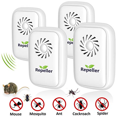 Repelente Ultrasónico Mosquitos,Control de Plagas para Las Ratas y Ratones,Cucarachas,Mosquitos,Moscas,Hormigas,Arañas,Insectos,Roedores,Antimosquitos Eléctrico Extra Fuerte para Interiores (4-Pack)