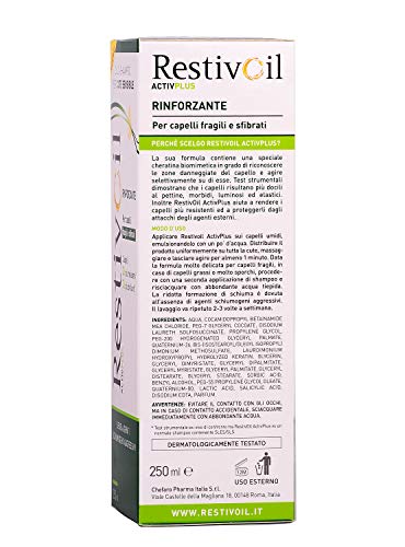 RestivOil Activplus - Champú fortalecedor para el cabello, aceite fisiológico con acción reconstituyente y reactivador para cabellos frágiles y desfibrados, 250 ml