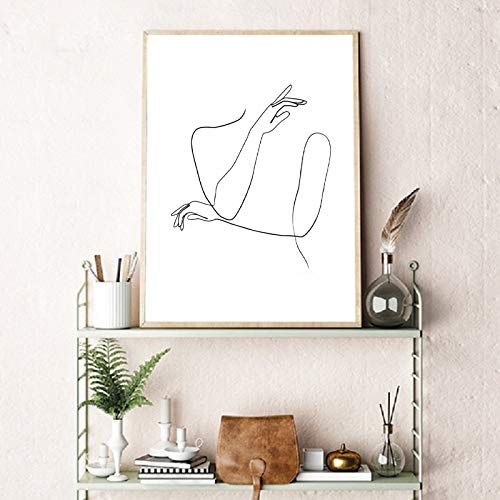Resumen mano una línea de dibujo moderno arte de la pared lienzo impresión delgada línea arte cartel boceto artista decoración del hogar 60x90 cm N marco