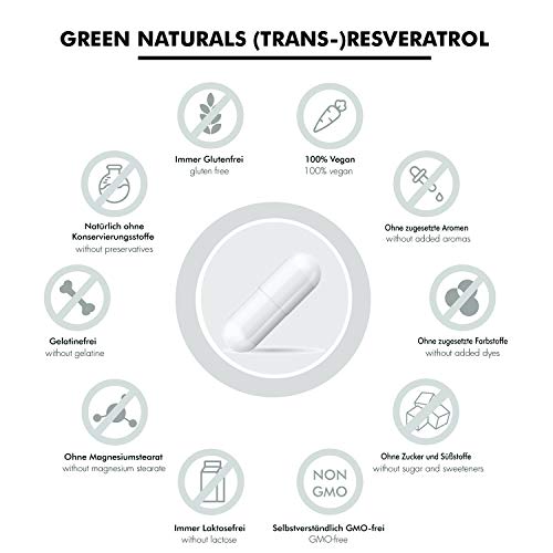 Resveratrol (60 cápsulas de 500mg) - 98% Extracto de raíz de Fallopia Japonica - Producción alemana - 100% Vegano y sin aditivos