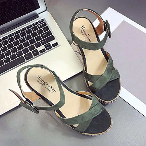 RETUROM-Sandalias Sandalias para Mujer, cuña de la Plataforma de los Altos Talones de Las Mujeres Sandalias de la Hebilla de la Plataforma (38, Verde)